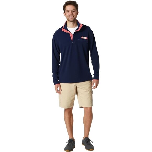 Columbia PFG Sweatshirt Mens Medium Navy Blue 1/4 Snap Pullover Mock Nec… - Picture 5 of 10